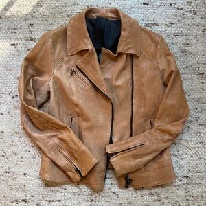 Italian Camel Leather Jacket for Women